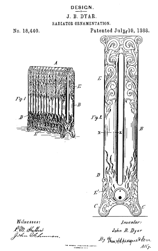 Ornate cast iron radiator patent sketch