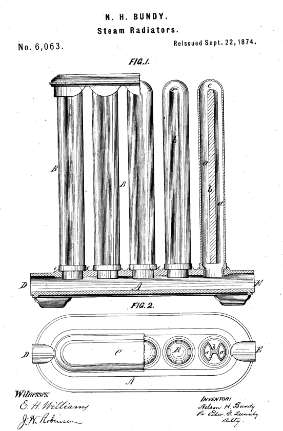 US Patent Office sketch of early Steam Radiator